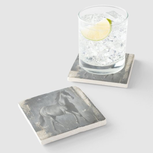 Schwarzer laufender Stallion Steinuntersetzer (Seitenansicht)