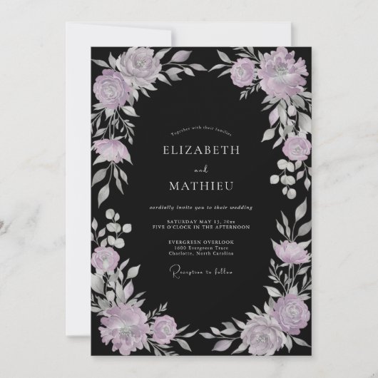 Schwarzer Lavendel-Kranz Hochzeit Einladung (Vorderseite)