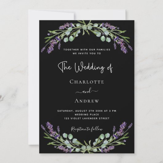 Schwarzer Lavendel Veilchengrün QR UAWG Hochzeit Einladung (Vorderseite)