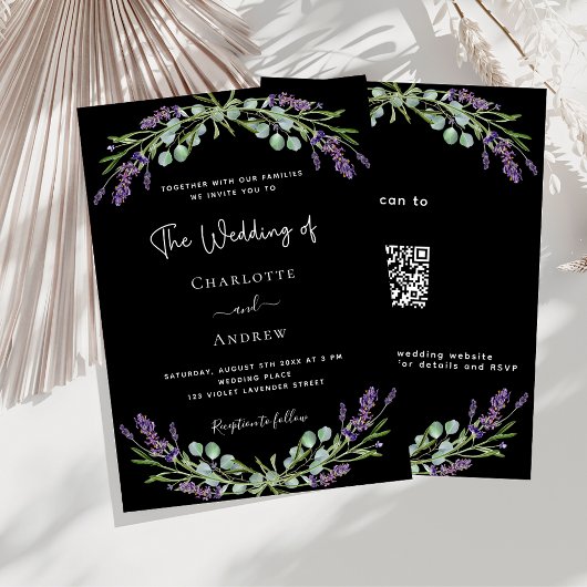 Schwarzer Lavendel Violett QR-Code UAWG Luxus Hoch Einladung