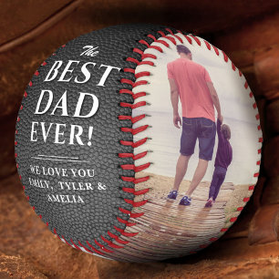 Schwarzer Lederdruck Bester Vater 2 Foto Collage Baseball
