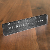 Schwarzer Ledereffekt Elegant Modernes Schreibtisc Namensplakette (Seite)