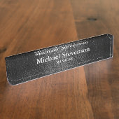 Schwarzer Ledereffekt Elegant Modernes Schreibtisc Namensplakette (Seite)