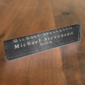 Schwarzer Ledereffekt Elegant Modernes Schreibtisc Namensplakette (Seite)