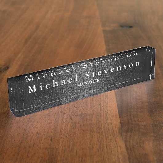 Schwarzer Ledereffekt Elegant Modernes Schreibtisc Namensplakette (Seite)