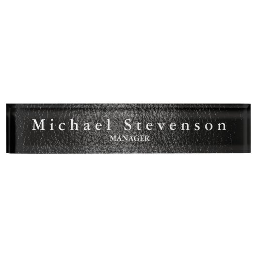 Schwarzer Ledereffekt Elegant Modernes Schreibtisc Namensplakette (Vorderseite)