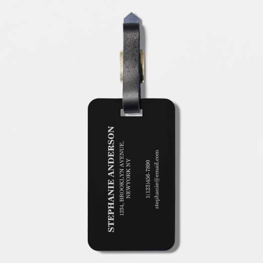 Schwarzer Lederhintergrund mit Monogramm Gepäckanh Gepäckanhänger (Rückseite vertikal)