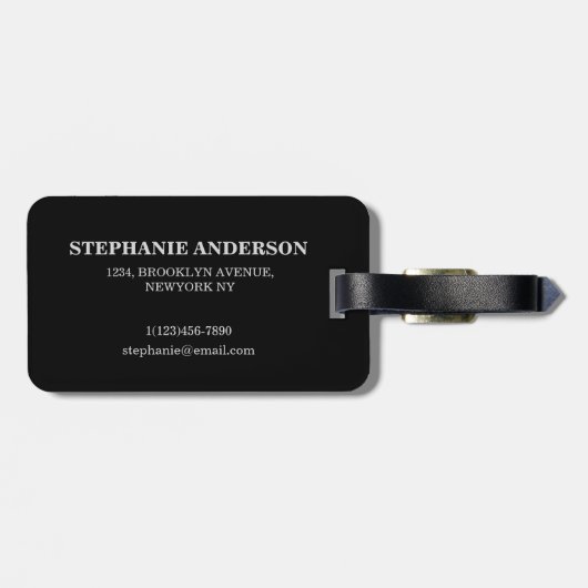 Schwarzer Lederhintergrund mit Monogramm Gepäckanh Gepäckanhänger (Rückseite horizontal)