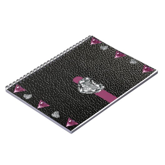 schwarzer Lederstil mit Herzstück Notizblock (Linke Seite)