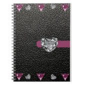 schwarzer Lederstil mit Herzstück Notizblock (Vorderseite)