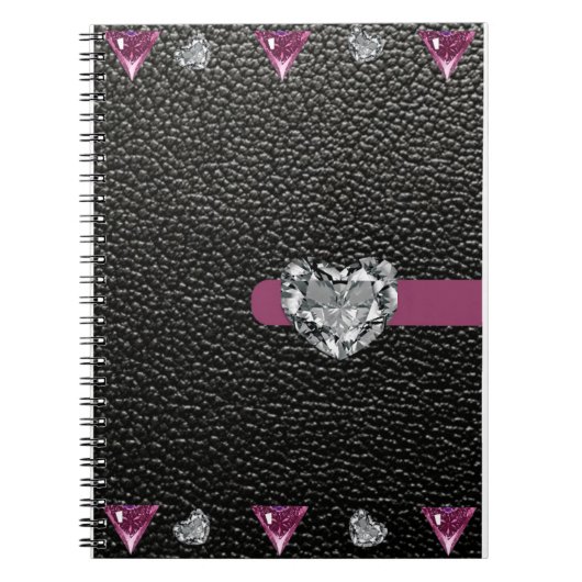schwarzer Lederstil mit Herzstück Notizblock (Vorderseite)