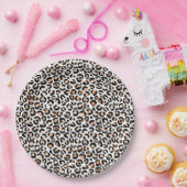 Schwarzer Leopard-Druck mit weißem Pfirsich Pappteller (Party)