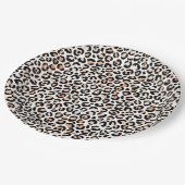 Schwarzer Leopard-Druck mit weißem Pfirsich Pappteller (Schrägansicht)