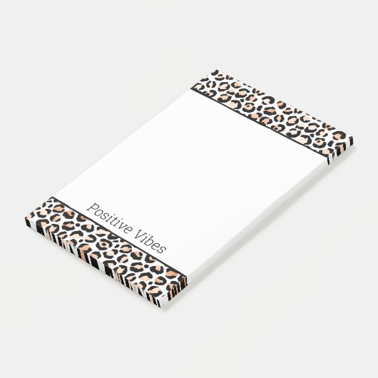 Schwarzer Leopard-Druck mit weißem Pfirsich Post-it Klebezettel (angewinkelt)