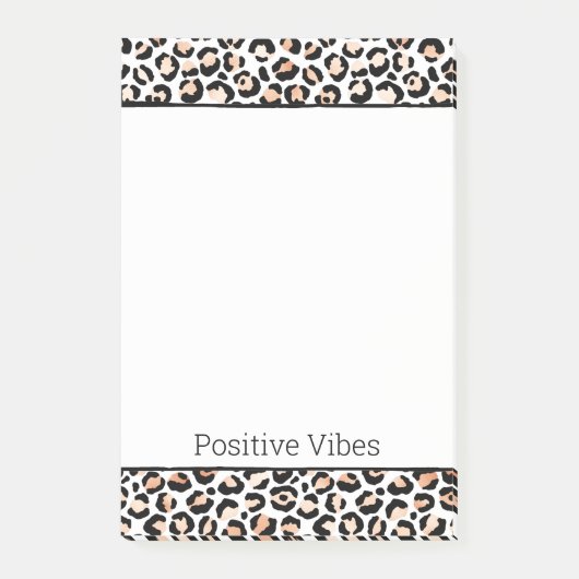 Schwarzer Leopard-Druck mit weißem Pfirsich Post-it Klebezettel (Vorderseite)
