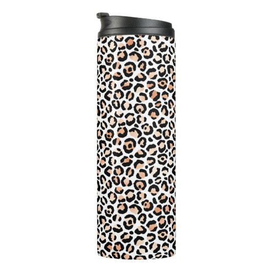 Schwarzer Leopard-Druck mit weißem Pfirsich      Thermosbecher (Nach rechts gedreht)