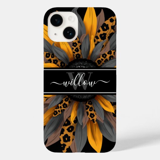 Schwarzer Leopard-Flecken Sonnenblumenname Monogra Case-Mate iPhone Hülle (Rückseite)