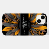 Schwarzer Leopard-Flecken Sonnenblumenname Monogra Case-Mate iPhone Hülle (Rückseite (Horizontal))