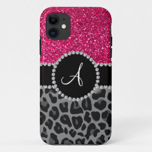 Schwarzer Leopard-Glitzer Monogramm Case-Mate iPhone Hülle