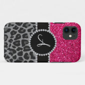 Schwarzer Leopard-Glitzer Monogramm Case-Mate iPhone Hülle (Rückseite (Horizontal))