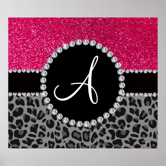 Schwarzer Leopard-Glitzer Monogramm Poster (Vorne)