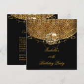 Schwarzer Leopard Gold Elegante Geburtstagsfeier Einladung (Vorne/Hinten)