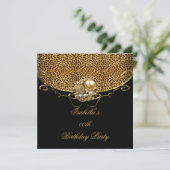 Schwarzer Leopard Gold Elegante Geburtstagsfeier Einladung (Stehend Vorderseite)