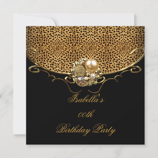 Schwarzer Leopard Gold Elegante Geburtstagsfeier Einladung (Vorderseite)