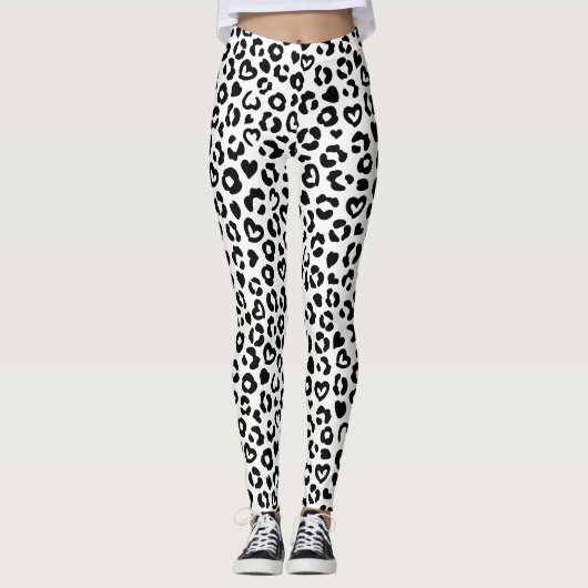Schwarzer Leopard Herzmuster Leggings (Vorderseite)