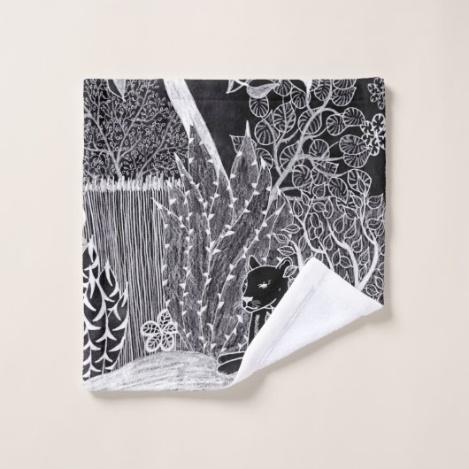 Schwarzer Leopard im Dschungel - zeichnend Bleisti Badhandtuch Set (Waschlappen)