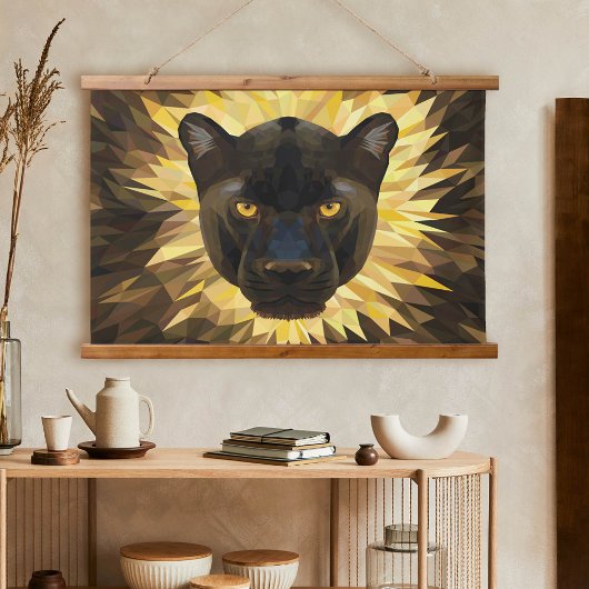 Schwarzer Leopard Moderner Polygonaler Safari-Tier Wandteppich Mit Holzrahmen