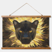Schwarzer Leopard Moderner Polygonaler Safari-Tier Wandteppich Mit Holzrahmen (Vorne)