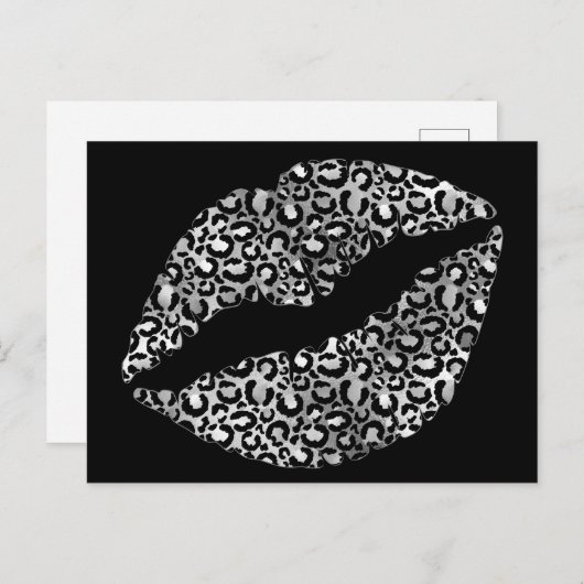 Schwarzer Leopard-Spot Lipstick Kiss Postkarte (Vorne/Hinten)