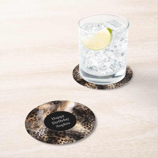 Schwarzer Leopard Tier Geburtstag Runder Pappuntersetzer (Vor Ort)