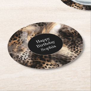 Schwarzer Leopard Tier Geburtstag Runder Pappuntersetzer