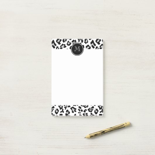 Schwarzer Leopard-Tierdruck mit Monogramm Post-it Klebezettel (Auf Schreibtisch)