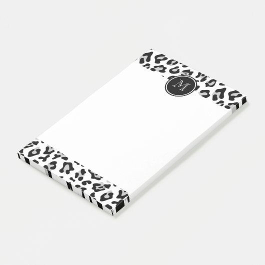 Schwarzer Leopard-Tierdruck mit Monogramm Post-it Klebezettel (angewinkelt)