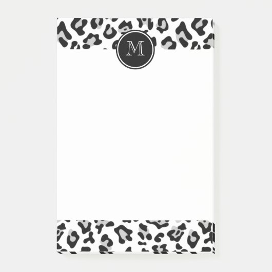Schwarzer Leopard-Tierdruck mit Monogramm Post-it Klebezettel (Vorderseite)