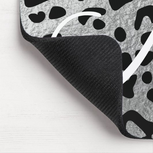 Schwarzer Leopard und Imitate Silver Foil Monogram Mousepad (Ecke)