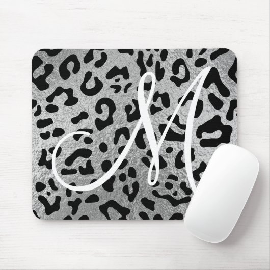 Schwarzer Leopard und Imitate Silver Foil Monogram Mousepad (Mit Mouse)