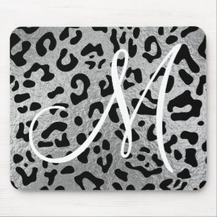 Schwarzer Leopard und Imitate Silver Foil Monogram Mousepad