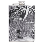 Schwarzer Leoparden im Dschungel - handgezeichnet, Flachmann (Vorderseite)