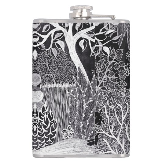 Schwarzer Leoparden im Dschungel - handgezeichnet, Flachmann (Rückseite)