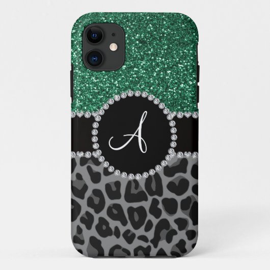 Schwarzer Leopardengrün-Glitzer Case-Mate iPhone Hülle (Rückseite)