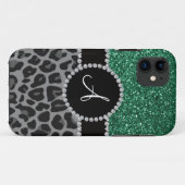 Schwarzer Leopardengrün-Glitzer Case-Mate iPhone Hülle (Rückseite (Horizontal))