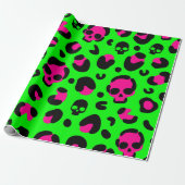 Schwarzer Leopardenschädel, rosa grüner Punk Geschenkpapier (Ungerollt)