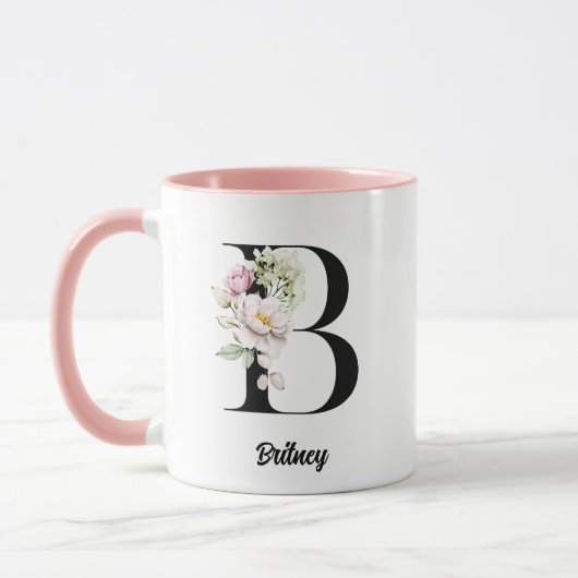 Schwarzer Letter-Watercolor-Blume Tasse (Links)