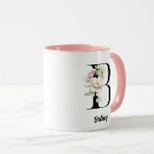 Schwarzer Letter-Watercolor-Blume Tasse (VorderseiteRechts)