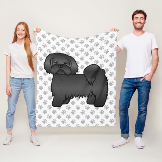 Schwarzer Lhasa Apso Niedlicher Cartoon Dog Illust Fleecedecke (Beispiel)