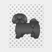 Schwarzer Lhasa Apso Niedlicher Cartoon Dog Illust Fleecedecke (Vorderseite)